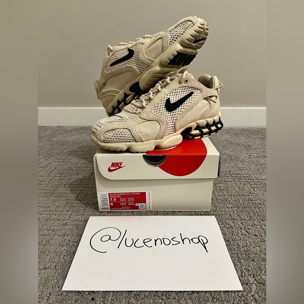 ✅PRE-OWNED✅ Size 7.5 Nike Stussy x Air Zoom Spiridon Caged 2 Fossil